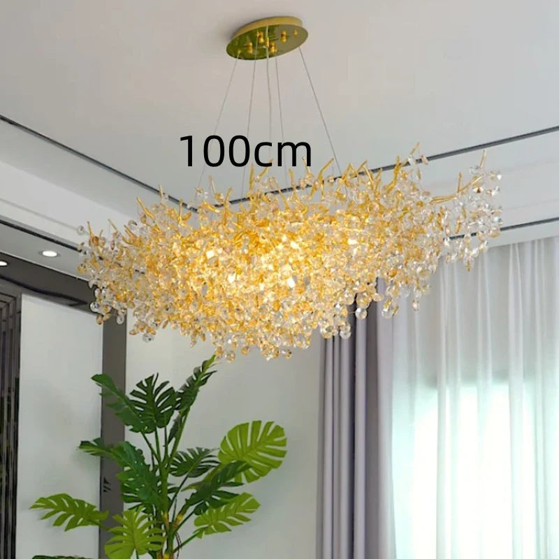 Afralia™ Sun Crystal Gold Lustre Chandelier: Nordic Villa Restaurant LED Ceiling Lamps