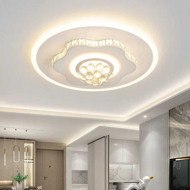 Afralia™ Modern Round LED Crystal Pendant Ceiling Lamp for Home Lighting