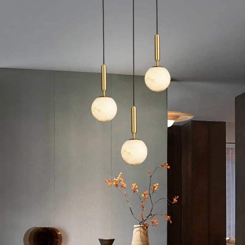 Afralia™ Copper Marble Pendant Light: Modern LED Hanging Lamp for Dining Room