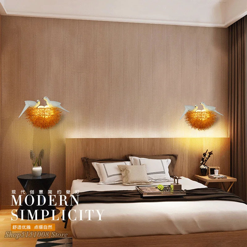 Afralia™ Gold Bird Nest LED Wall Lamp Modern Home Decoration Wall Sconce