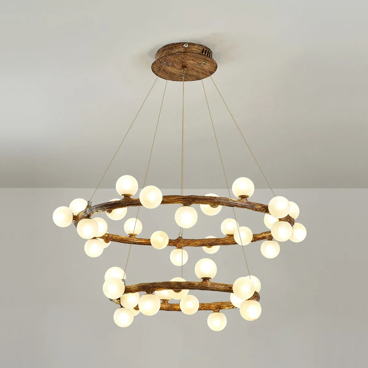 Afralia™ Retro Wood Twig LED Chandelier Pendant Light for Dining Room Kitchen Decoration