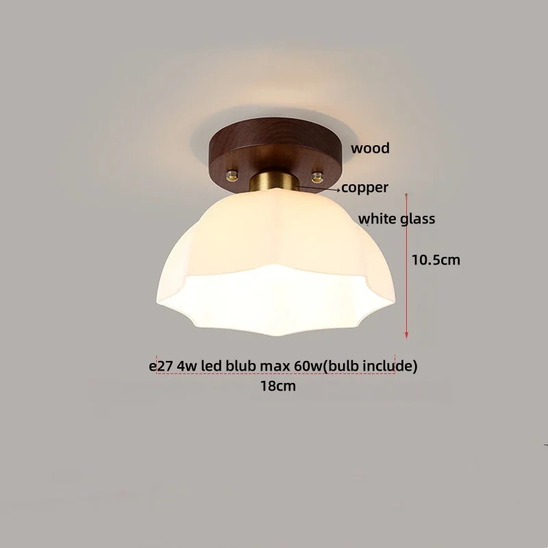 Afralia™ Modern Wood Glass LED Ceiling Light Fixture for Home Lighting