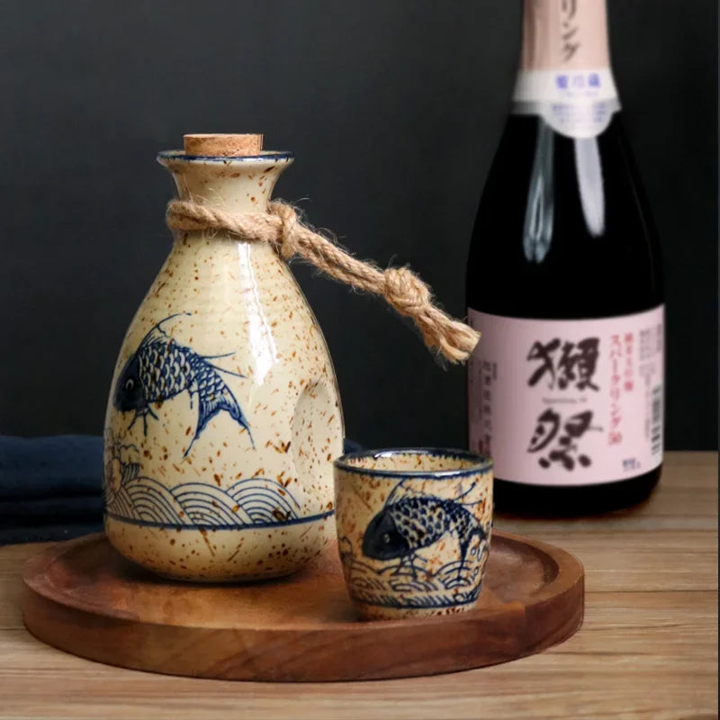Afralia™ Japanese Sake Pot Set Handcrafted Ceramic Wine Warmer Vintage Spirits Cup