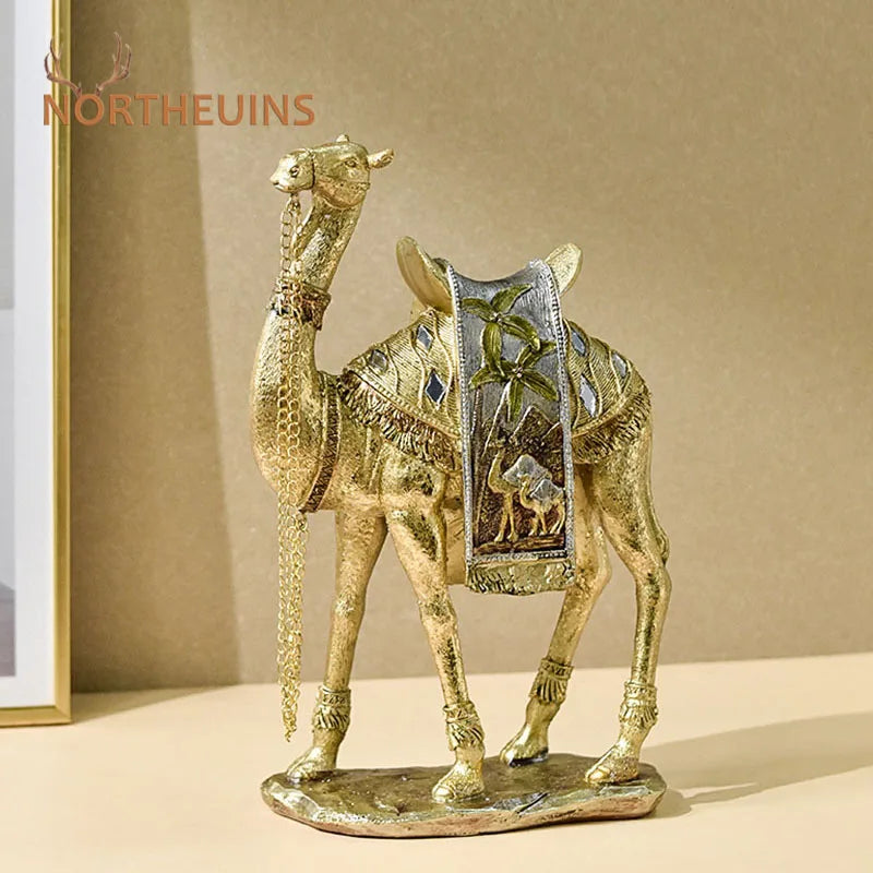 Afralia™ Camel Resin Art Ornament Home Office Decor Craft Luxury Golden Style