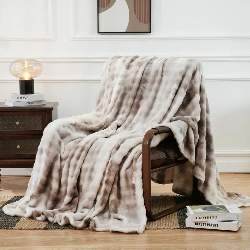 Afralia Fuzzy Faux Fur Blanket - Cozy & Soft Reversible Throw for Sofa and Bed