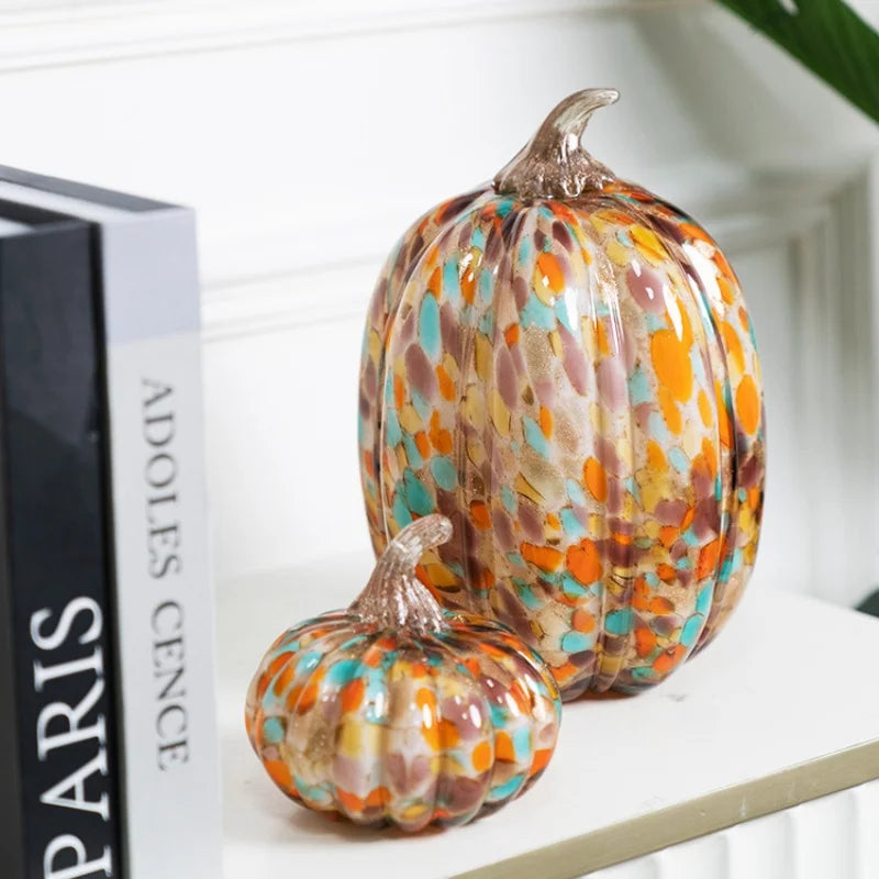 Afralia™ Colored Transparent Glazed Pumpkin Sculpture for Home Decor