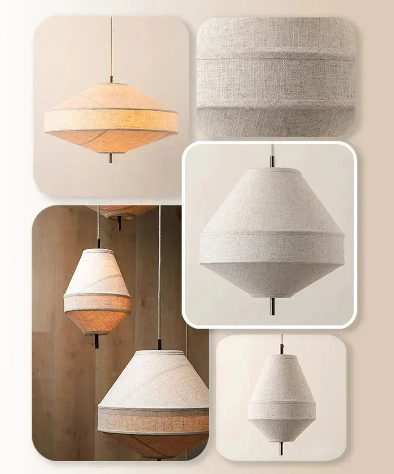 Afralia™ Wabi Sabi Fabric Chandelier Drum Pendant Light for Bedroom Living Room