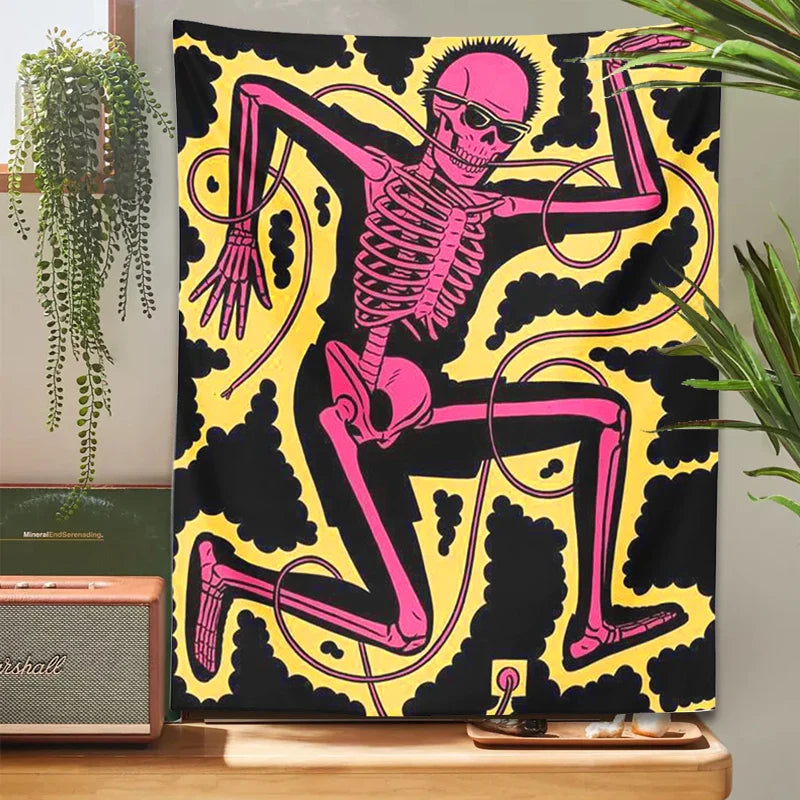 Afralia™ Skeleton Electric Shock Dance Hippie Tapestry - Home Decor & Wall Hanging