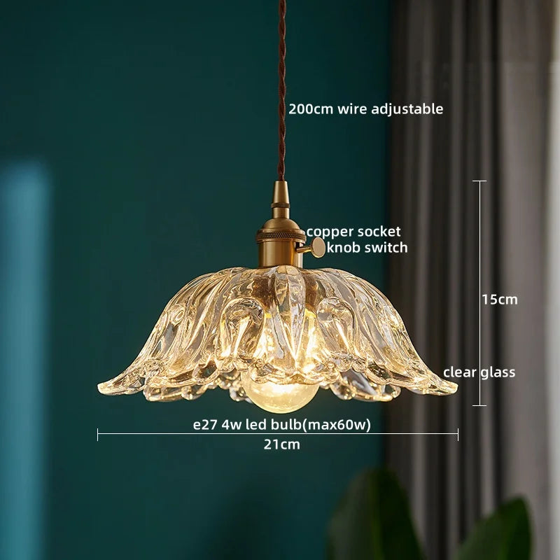 Afralia™ Copper Glass LED Pendant Lamp with Knob Switch - Modern Hanging Light Fixtures