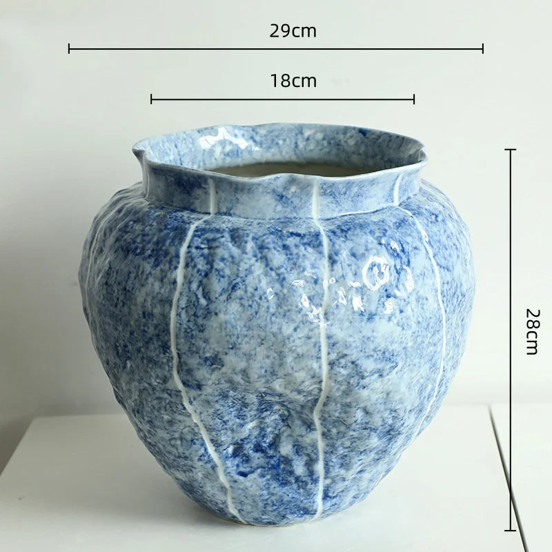 Afralia™ Blue Ceramic Vase Hydroponic Terrarium Flowerpot Decoration Home Flower Vase