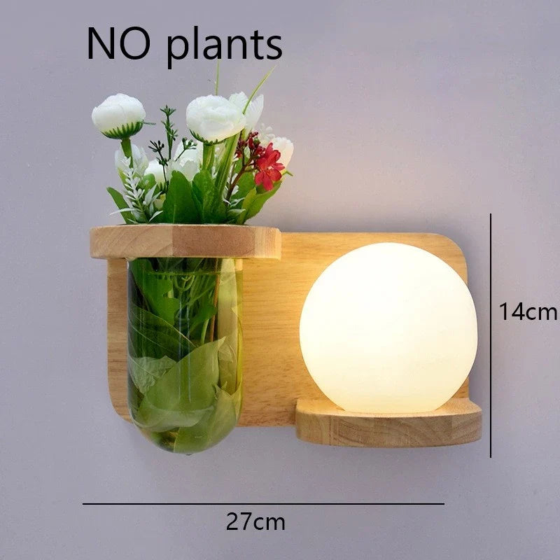 Afralia™ Wooden Pot Plant Wall Lamp Nordic Style LED Light Fixtures