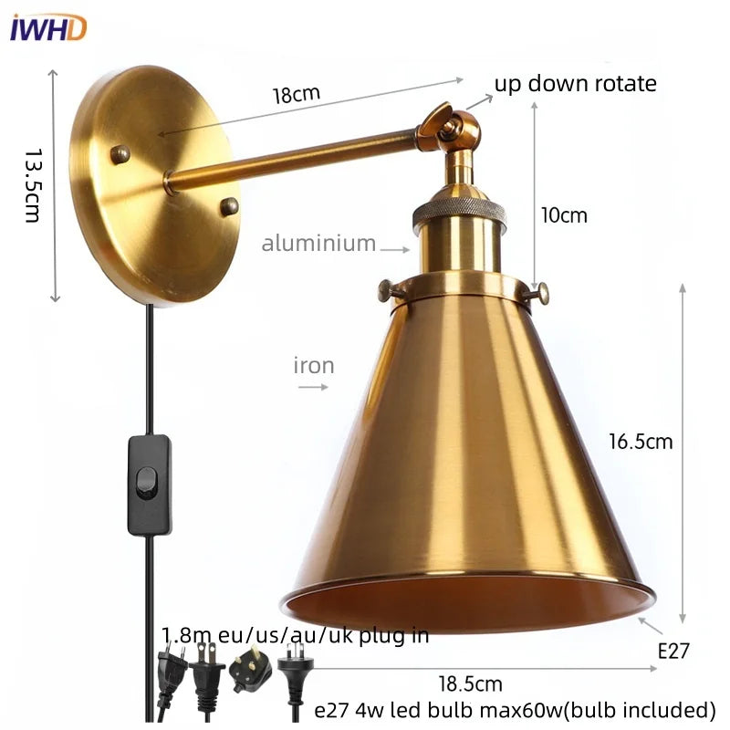 Afralia™ Iron LED Wall Lamp Vintage Style Industrial Luminaire for Stair, Dining Room, Bedroom
