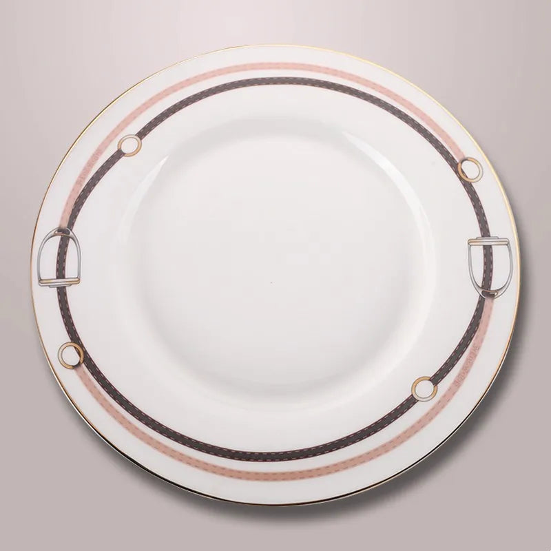 Afralia™ Bone China Tableware Set: Dinner Plate, Coffee Cup, Saucer, Service Plate, Tea Cup