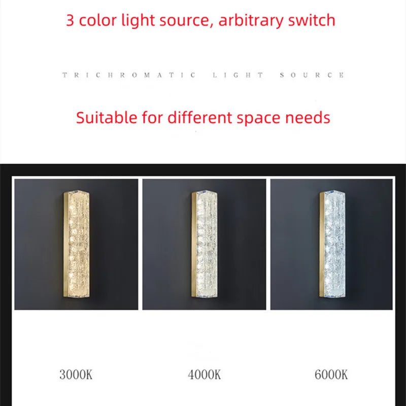 Afralia™ Copper Crystal LED Wall Lamp for Living Room, Postmodern Bedside Light