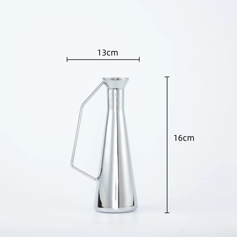 Afralia™ Silver Glass Vase with Geometric Handle for Living Room Dining Kitchen
