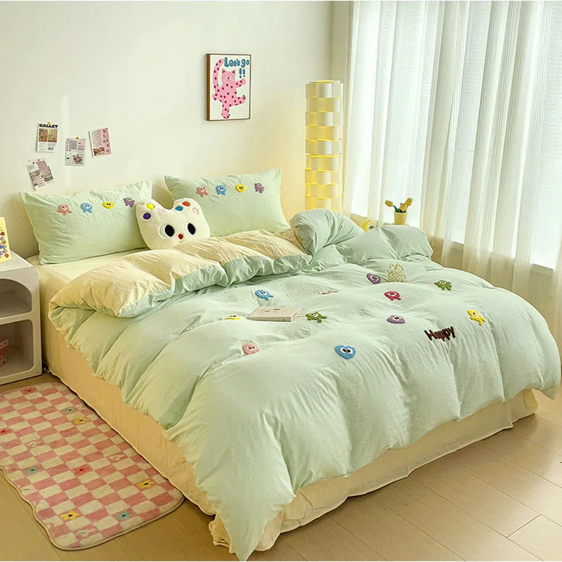 Afralia™ Cartoon Embroidery Bedding Set for Single & Double Sleepers