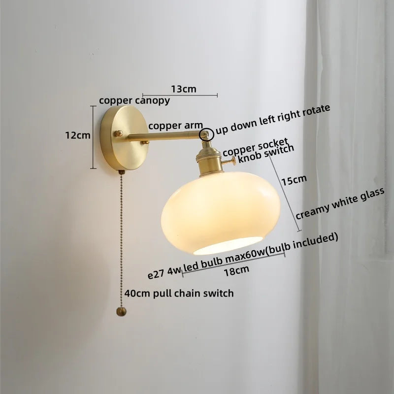 Afralia™ Ceramic Copper LED Wall Light with Pull Chain Switch for Modern Nordic Home Decor