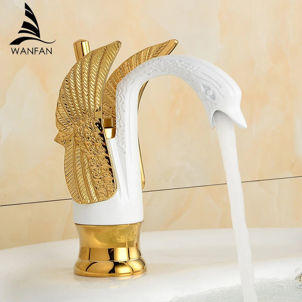 Afralia™ Luxury Gold Plated Swan Basin Faucet - Hotel Quality Hot and Cold Mixer Tap