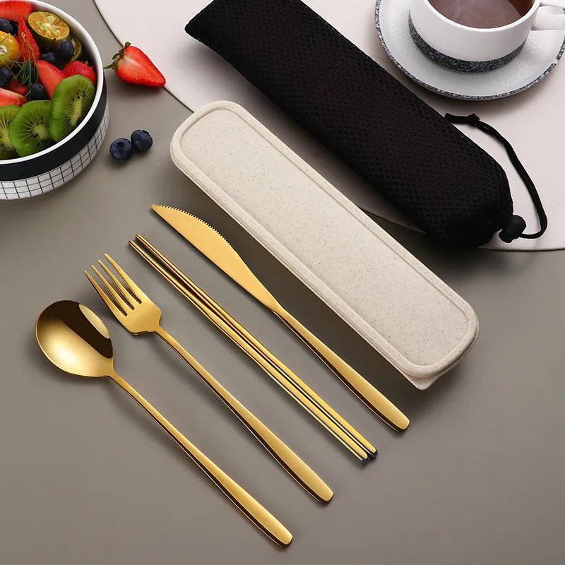 Stylish 304 Stainless Steel Cutlery Set with Travel Box