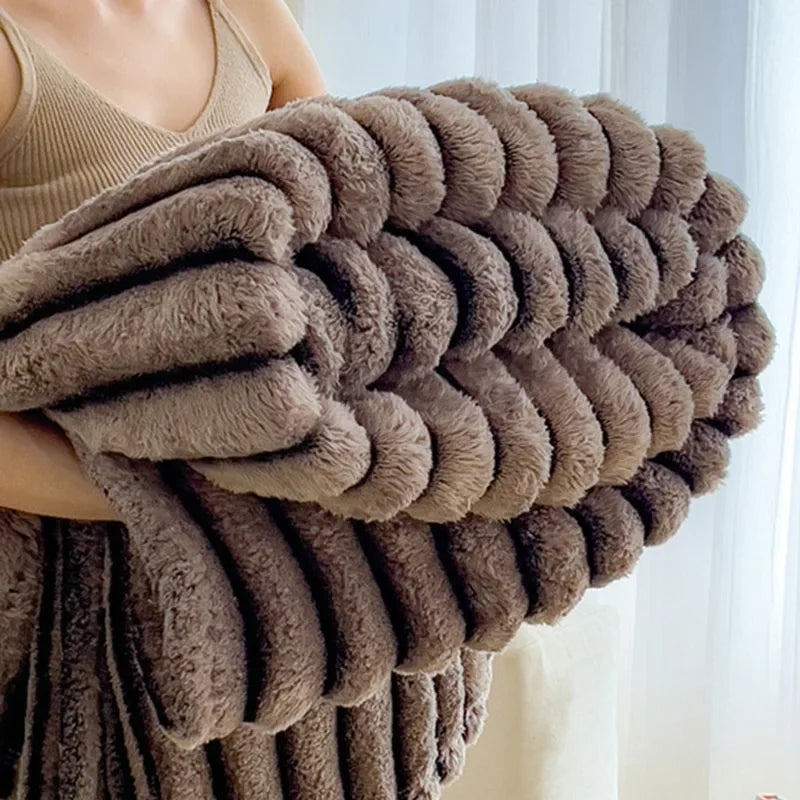 Afralia™ Dark Faux Rabbit Plush Blanket: Super Soft Comforter for Office Napping and Bed