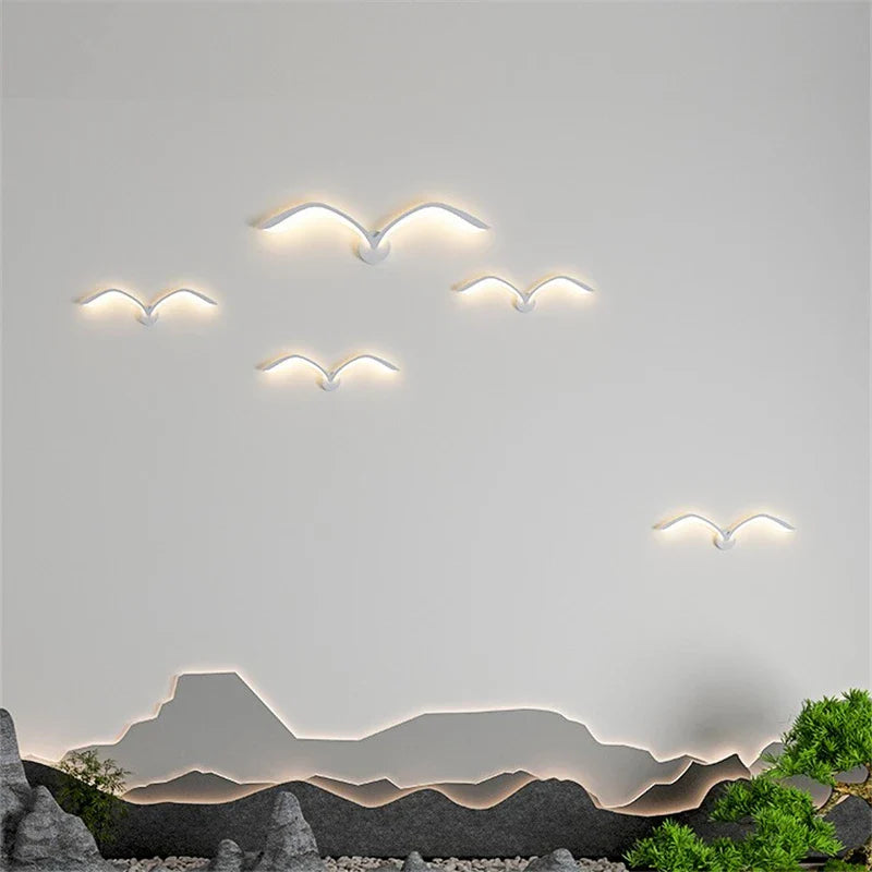 Afralia™ Seagull LED Wall Lamps White Brown Iron Acrylic Light for Living Room TV Wall