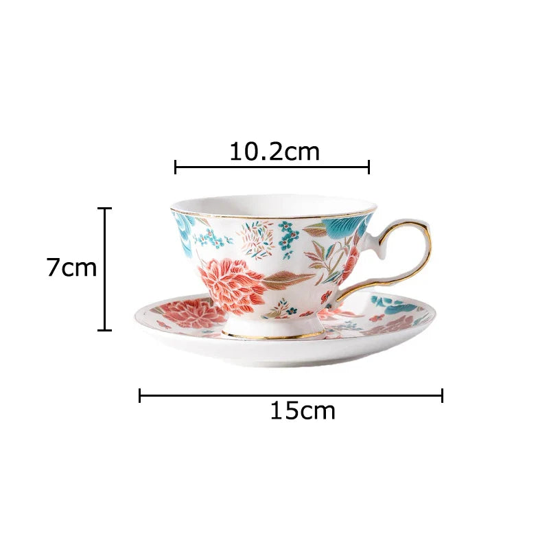 Afralia™ Painted Floral Teacup with Golden Edge - Porcelain Mug for Coffee and Tea