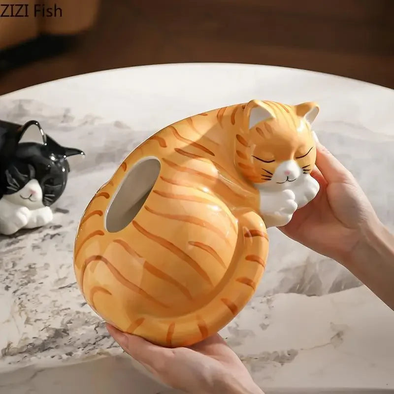 Afralia™ Ceramic Cat Tissue Box - Desk & Bedside Table Decoration