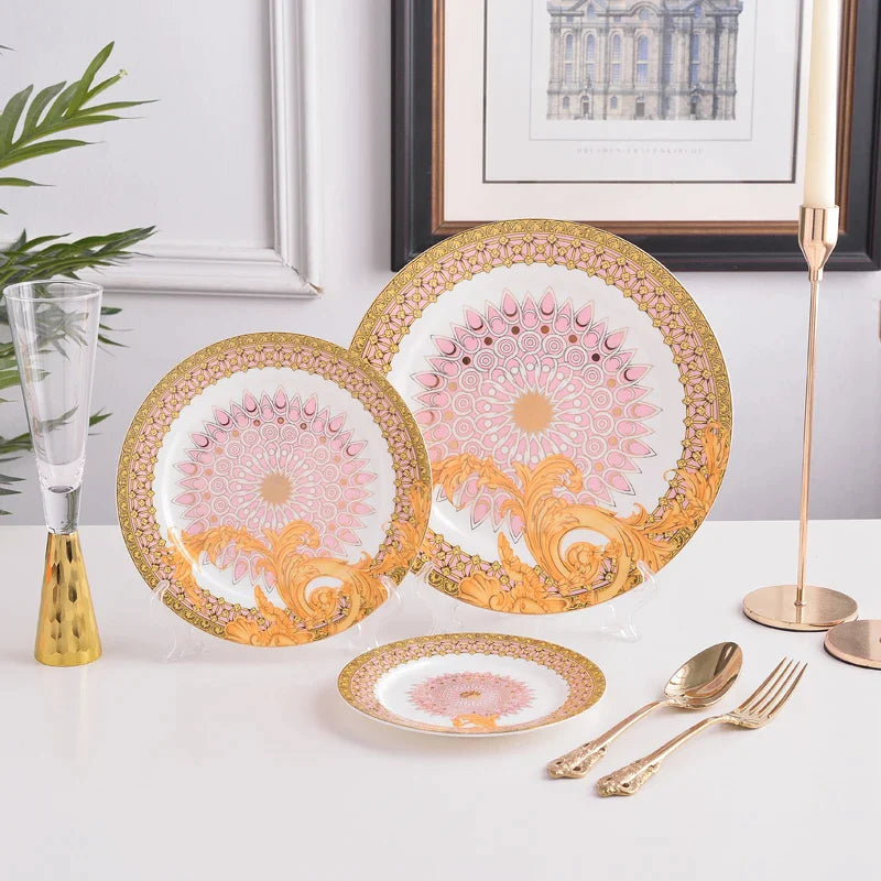 Afralia™ Golden Flower Bone China Tableware Set