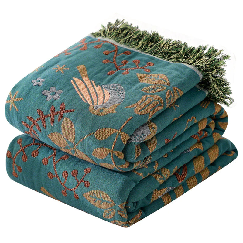 Afralia™ Birds Jacquard Cotton Gauze Sofa Cover - Non-Slip Blanket for All Seasons