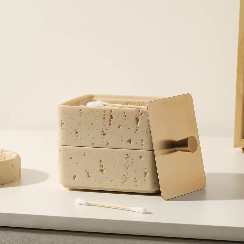 Afralia™ Double Decker Jewelry Organizer with Natural Stone, 2 in 1 Floss Box & Bathroom Ornament