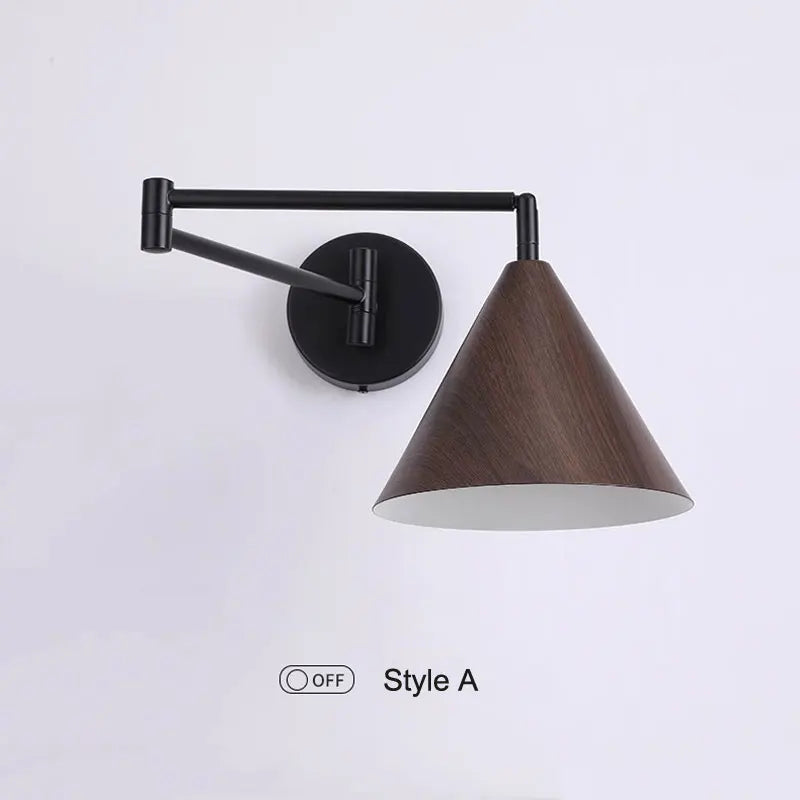 Afralia™ Nordic Wood Grain Wall Lamp with Retractable Rocker Arm for Living Room and Bedroom