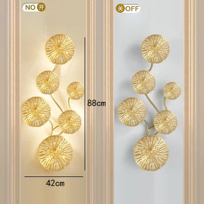 Afralia™ Gold Flower Copper Frame Wall Sconce for Hotel Dining Room Lighting