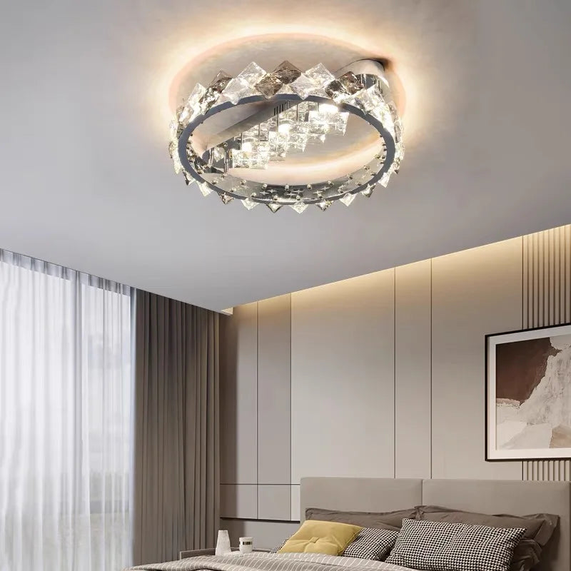 Afralia™ Crystal Ceiling Light: Modern Luxury Stainless Steel Dimmable Fixture for Living & Dining Room