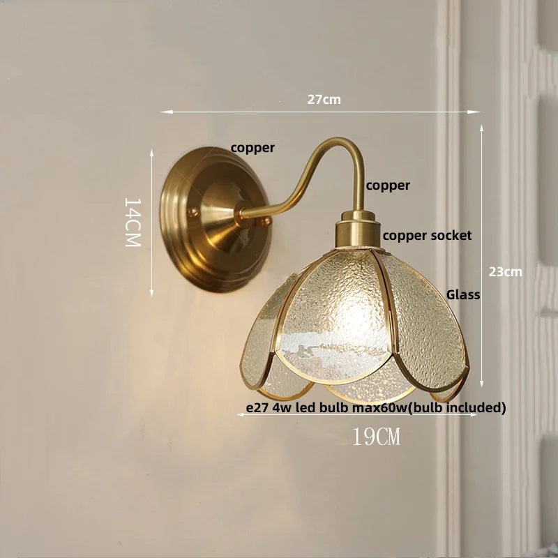 Afralia™ Glass Brass Wall Sconce LED Light Fixture for Dining Living Room Bathroom Mirror