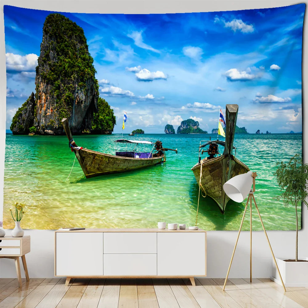 Afralia™ Coastal Cave Tapestry Wall Hanging - Boho Seaside Landscape Room Decor