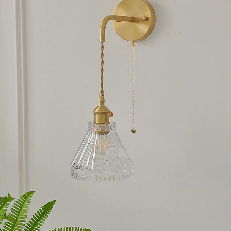 Afralia™ Nordic Glass Wall Lights LED Sconce Pull Chain Switch Adjustable Wire Bedside Lamp