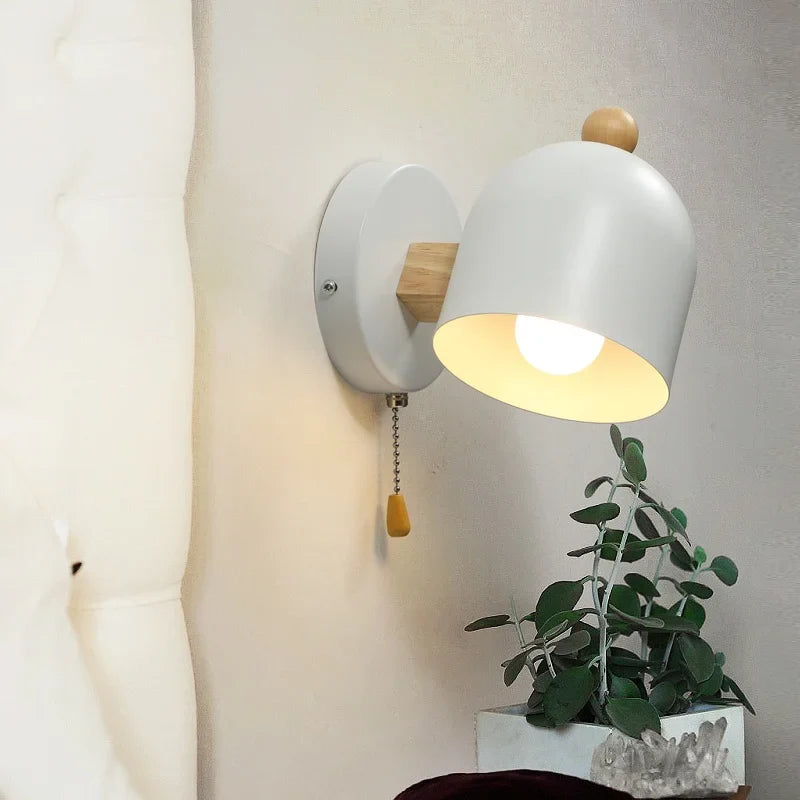 Afralia™ Wood Iron LED Wall Lights with Pull Chain Switch for Modern Living Spaces
