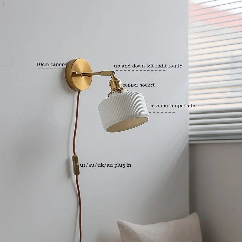 Afralia™ Ceramic Wall Sconce with Adjustable Iron Arm for Living Room Décor