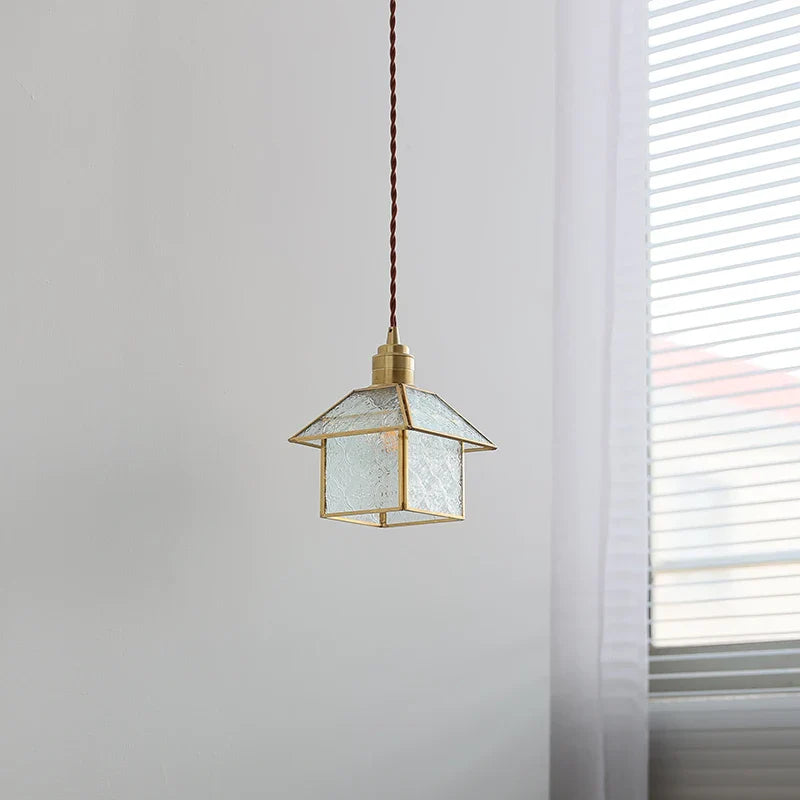 Afralia™ Cube Glass LED Pendant Light: Modern Copper Hanging Lamp for Bedroom, Restaurant, Hallway