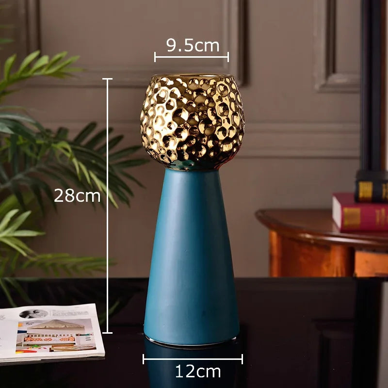 Afralia™ Gold Hammer Pattern Ceramic Vase: Creative Plant Pot for Table Decoration and Floral Arrangement