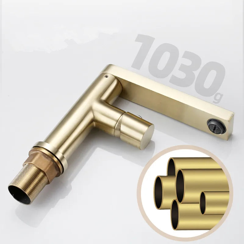 Afralia™ Brushed Gold Basin Faucet: Single Handle Brass Bathroom Mixer Tap