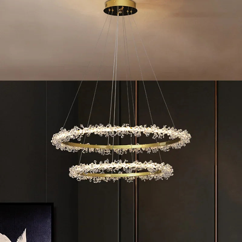 Afralia™ Crystal Gold Ring LED Chandelier for Home Decoration Luxurious Living Room Dining Bedroom