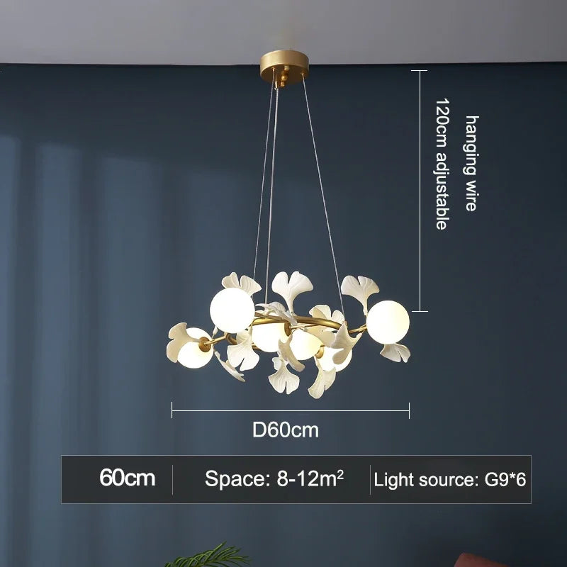 Afralia™ LED Gingko Leaf Branch Ceiling Chandelier Modern Living Room Bedroom Light