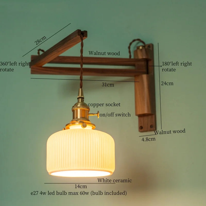 Afralia™ Walnut Wood LED Wall Lamp Copper Ceramic Minimalistic Loft Light