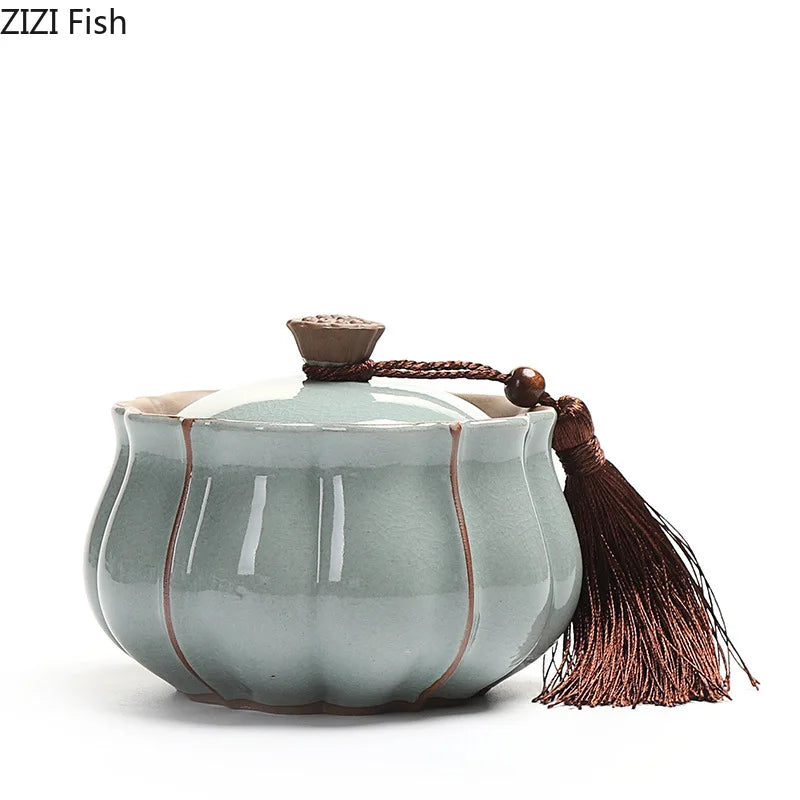 Afralia™ Ceramic Tea Canister with Lid Ice Crack Texture | Coffee Table Desk Decor Jar