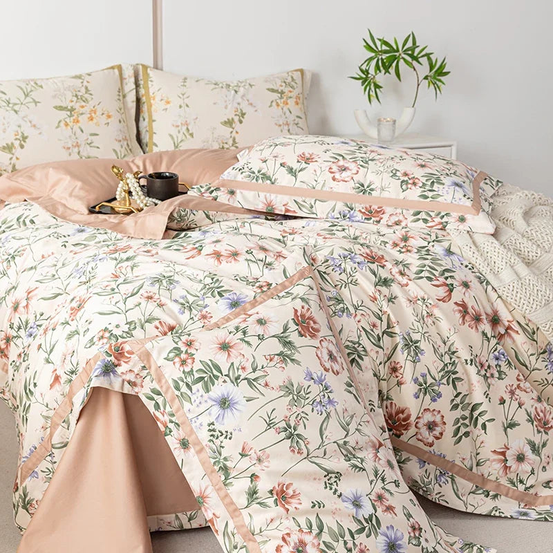 Afralia™ 100s Egyptian Cotton Bedding Set: Queen King RU Print Sheet Pillowcase Quilt Cover