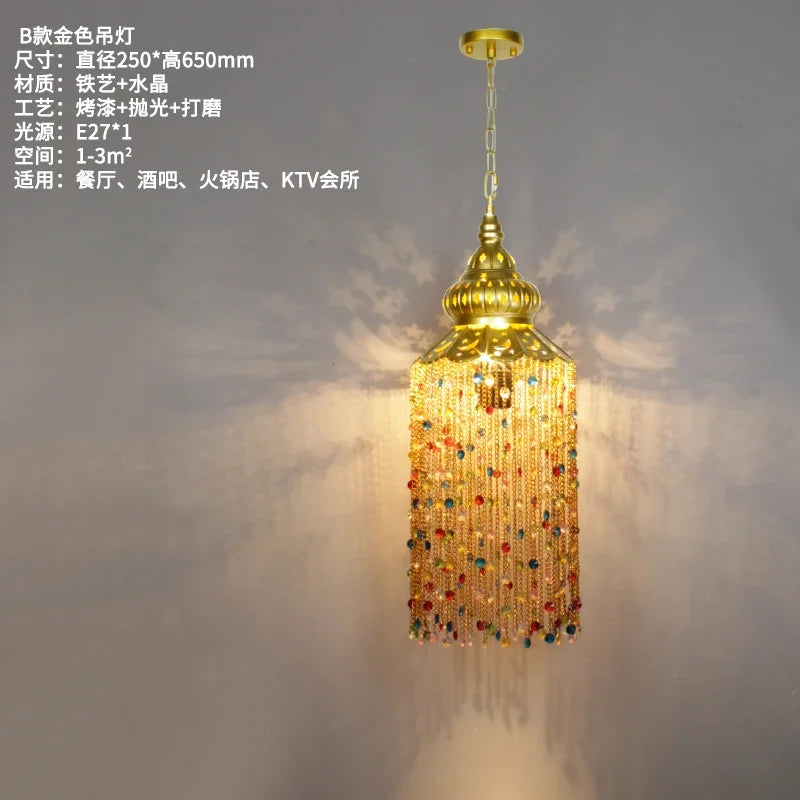 Afralia™ Bohemian Crystal Pendant Lights LED E27 Gold/Black Cafe Bar Decor