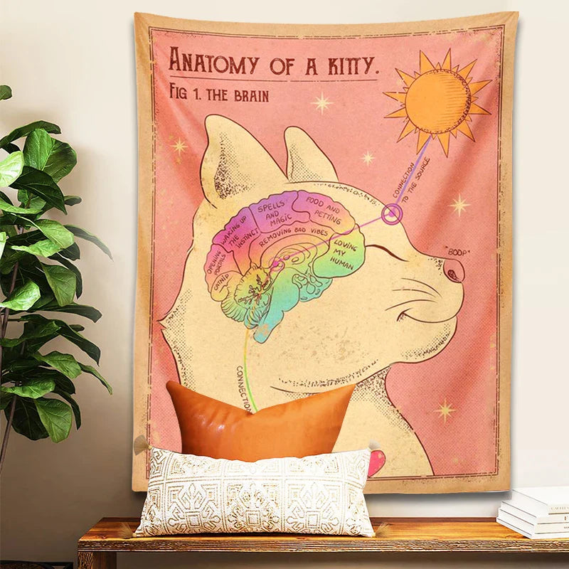 Afralia™ Tarot Cat Sun Moon Wall Hanging Tapestry for Boho Home Decor