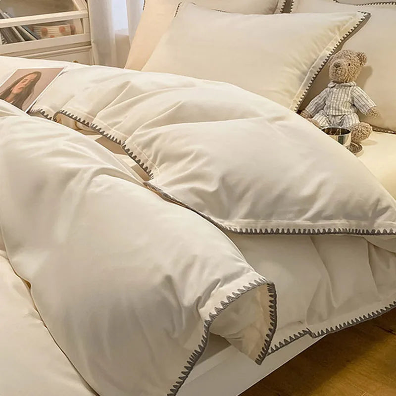 Afralia™ Solid Color Shell Edge Bed Set: Soft, Skin-Friendly, Non-Fading. Single Queen Size.