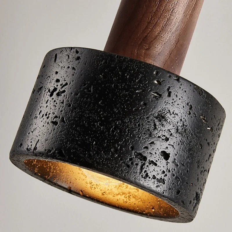 Afralia™ Nordic LED Pendant Lights Black Wood Travertine Hanging Lamp